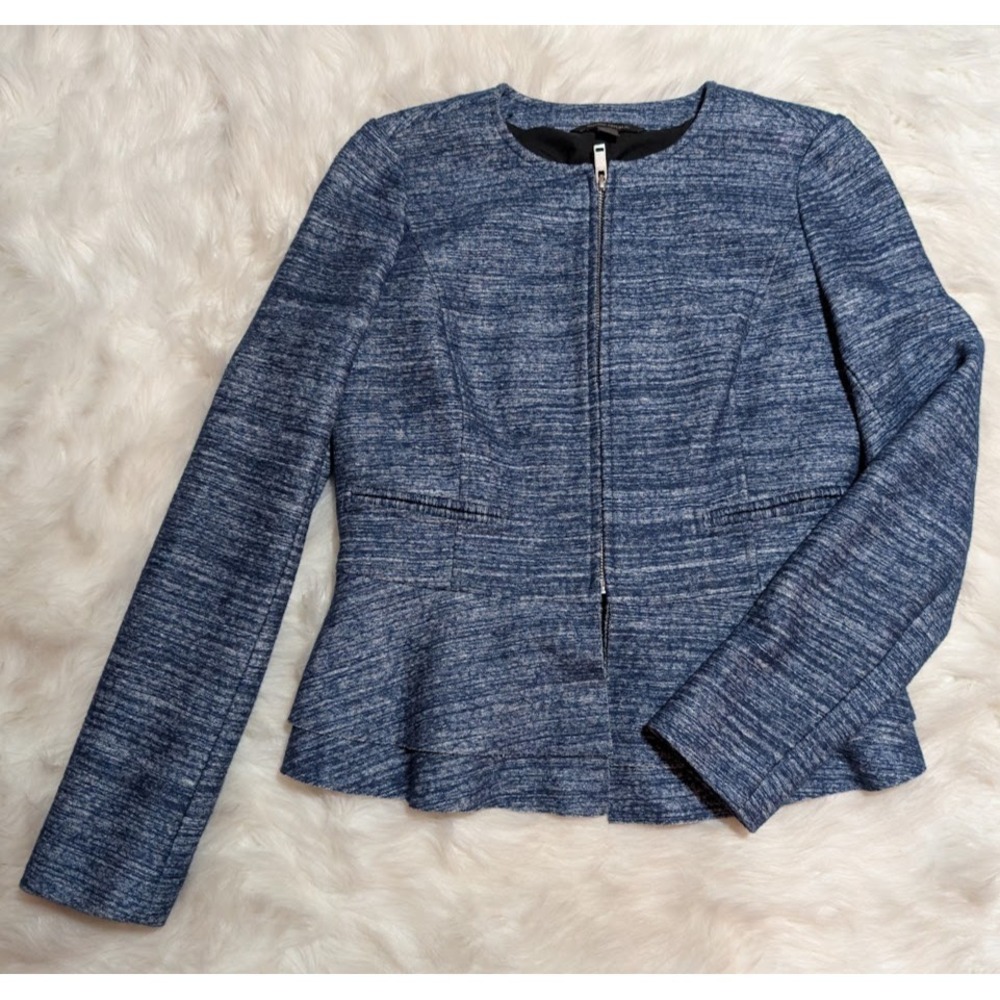 Banana Republic Peplum Jacket Wool Blend Blazer Full Zip Office Blue Size 0